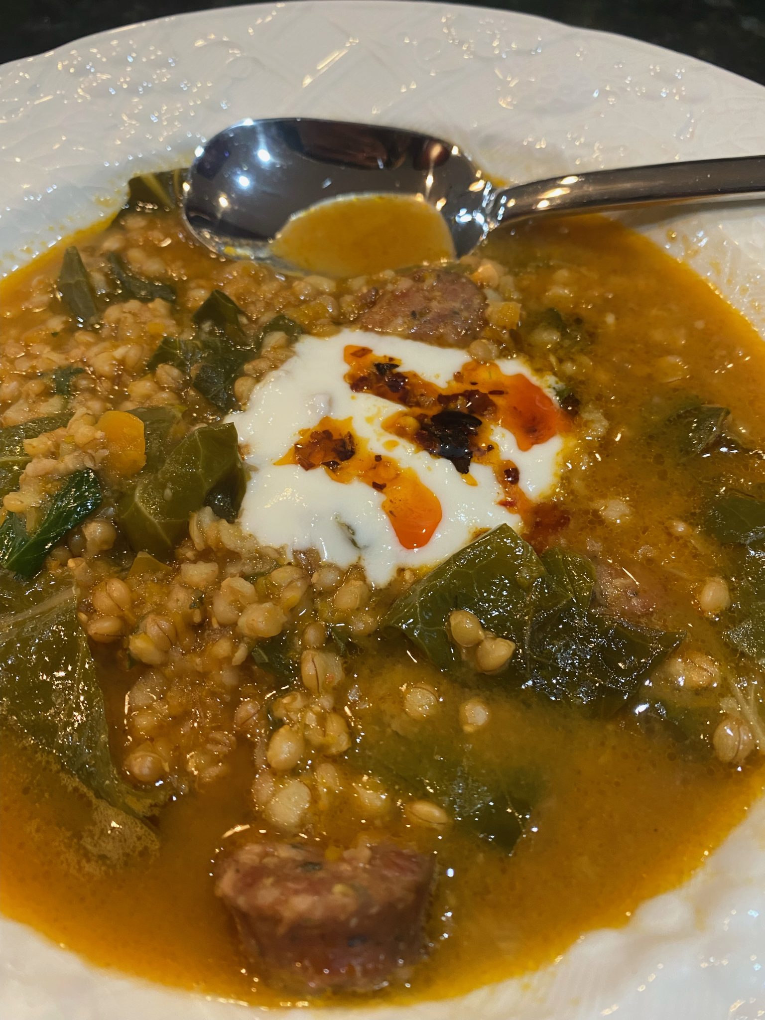 Spicy Italian Sausage with Collards and Farro Thrive Carolinas