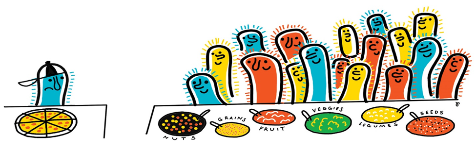 Fiber-rich fruits vegetables and fermented foods that support gut health and the microbiome
