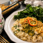 Cashew crusted cod over cauliflower rice with lemongrass salsa