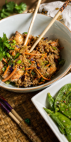 image of shrimp fried rice and snowpeas
