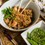 image of shrimp fried rice and snowpeas