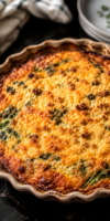 Crustless high-protein quiche with chorizo, spinach, leeks, and goat cheese