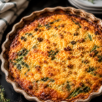 Crustless high-protein quiche with chorizo, spinach, leeks, and goat cheese