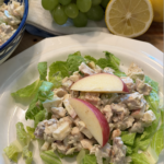 Healthy Waldorf chicken salad with apples, grapes, walnuts, and BBQ-seasoned chicken