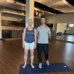 Harlee Palmer and Alan demonstrating plank modifications during Thrive's Summer Challenge